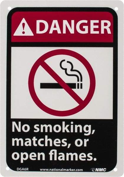 NMC - "Danger - No Smoking, Matches or Open Flames", 10" Long x 7" Wide, Rigid Plastic Safety Sign - Rectangle, 0.05" Thick, Use for Accident Prevention - Benchmark Tooling