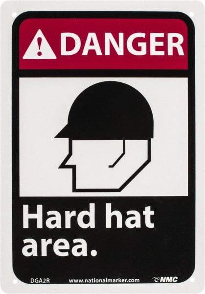 NMC - "Danger - Hard Hat Area", 10" Long x 7" Wide, Rigid Plastic Safety Sign - Rectangle, 0.05" Thick, Use for Accident Prevention - Benchmark Tooling