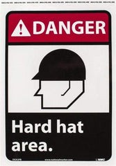 NMC - "Danger - Hard Hat Area", 14" Long x 10" Wide, Pressure-Sensitive Vinyl Safety Sign - Rectangle, 0.004" Thick, Use for Accident Prevention - Benchmark Tooling