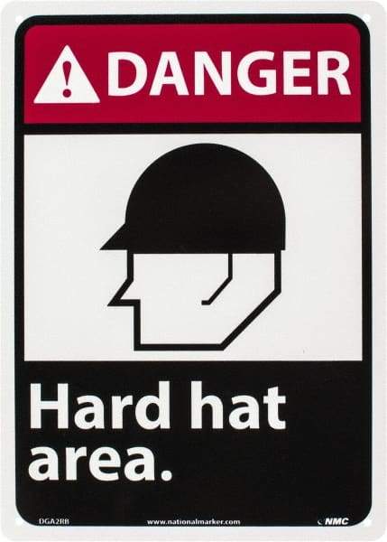 NMC - "Danger - Hard Hat Area", 14" Long x 10" Wide, Rigid Plastic Safety Sign - Rectangle, 0.05" Thick, Use for Accident Prevention - Benchmark Tooling