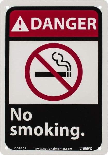 NMC - "Danger - No Smoking", 10" Long x 7" Wide, Rigid Plastic Safety Sign - Rectangle, 0.05" Thick, Use for Accident Prevention - Benchmark Tooling