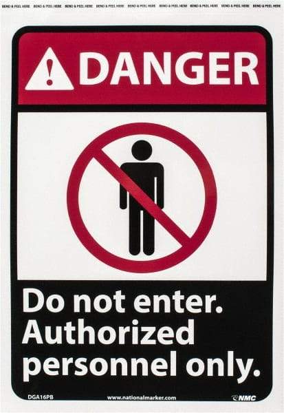 NMC - "Danger - Do Not Enter - Authorized Personnel Only", 14" Long x 10" Wide, Pressure-Sensitive Vinyl Safety Sign - Rectangle, 0.004" Thick, Use for Security & Admittance - Benchmark Tooling