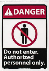 NMC - "Danger - Do Not Enter - Authorized Personnel Only", 14" Long x 10" Wide, Pressure-Sensitive Vinyl Safety Sign - Rectangle, 0.004" Thick, Use for Security & Admittance - Benchmark Tooling