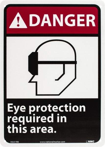 NMC - "Danger - Eye Protection Required in This Area", 14" Long x 10" Wide, Rigid Plastic Safety Sign - Rectangle, 0.05" Thick, Use for Accident Prevention - Benchmark Tooling