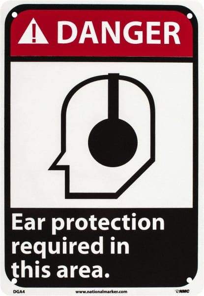 NMC - "Danger - Ear Protection Required in This Area", 10" Long x 7" Wide, Rigid Plastic Safety Sign - Rectangle, 0.05" Thick, Use for Accident Prevention - Benchmark Tooling