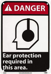 NMC - "Danger - Ear Protection Required in This Area", 10" Long x 7" Wide, Rigid Plastic Safety Sign - Rectangle, 0.05" Thick, Use for Accident Prevention - Benchmark Tooling