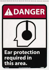 NMC - "Danger - Ear Protection Required in This Area", 14" Long x 10" Wide, Pressure-Sensitive Vinyl Safety Sign - Rectangle, 0.004" Thick, Use for Accident Prevention - Benchmark Tooling