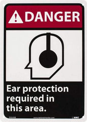 NMC - "Danger - Ear Protection Required in This Area", 14" Long x 10" Wide, Rigid Plastic Safety Sign - Rectangle, 0.05" Thick, Use for Accident Prevention - Benchmark Tooling