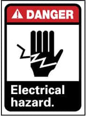 NMC - "Danger - Electrical Hazard", 14" Long x 10" Wide, Pressure-Sensitive Vinyl Safety Sign - Rectangle, 0.004" Thick, Use for Accident Prevention - Benchmark Tooling