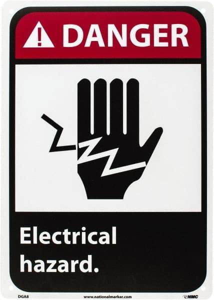 NMC - "Danger - Electrical Hazard", 14" Long x 10" Wide, Rigid Plastic Safety Sign - Rectangle, 0.05" Thick, Use for Accident Prevention - Benchmark Tooling