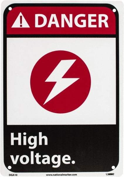 NMC - "Danger - High Voltage", 10" Long x 7" Wide, Rigid Plastic Safety Sign - Rectangle, 0.05" Thick, Use for Accident Prevention - Benchmark Tooling