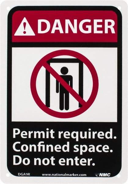 NMC - "Danger - Permit Required - Confined Space - Do Not Enter", 10" Long x 7" Wide, Rigid Plastic Safety Sign - Rectangle, 0.05" Thick, Use for Accident Prevention - Benchmark Tooling