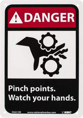 NMC - "Danger - Pinch Points - Watch Your Hands", 10" Long x 7" Wide, Rigid Plastic Safety Sign - Rectangle, 0.05" Thick, Use for Accident Prevention - Benchmark Tooling