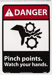 NMC - "Danger - Pinch Points - Watch Your Hands", 14" Long x 10" Wide, Pressure-Sensitive Vinyl Safety Sign - Rectangle, 0.004" Thick, Use for Accident Prevention - Benchmark Tooling