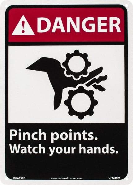 NMC - "Danger - Pinch Points - Watch Your Hands", 14" Long x 10" Wide, Rigid Plastic Safety Sign - Rectangle, 0.05" Thick, Use for Accident Prevention - Benchmark Tooling