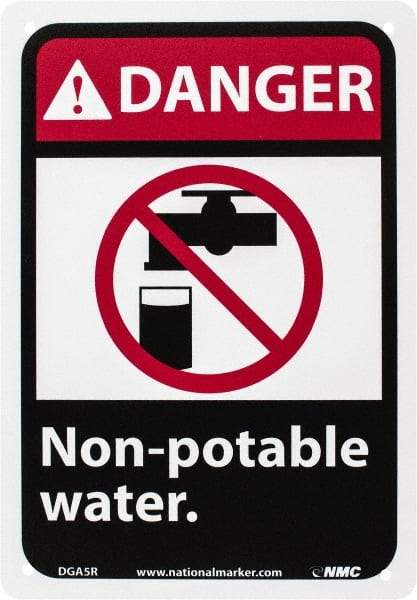 NMC - "Danger - Non-Potable Water", 10" Long x 7" Wide, Rigid Plastic Safety Sign - Rectangle, 0.05" Thick, Use for Restroom, Janitorial & Housekeeping - Benchmark Tooling