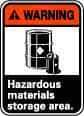 NMC - "Warning - Hazardous Material Storage Area", 14" Long x 10" Wide, Rigid Plastic Safety Sign - Rectangle, 0.05" Thick, Use for Hazardous Materials - Benchmark Tooling