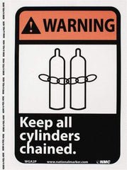 NMC - "Warning - Keep All Cylinders Chained", 10" Long x 7" Wide, Pressure-Sensitive Vinyl Safety Sign - Rectangle, 0.004" Thick, Use for Accident Prevention - Benchmark Tooling