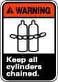 NMC - "Warning - Keep All Cylinders Chained", 14" Long x 10" Wide, Pressure-Sensitive Vinyl Safety Sign - Rectangle, 0.004" Thick, Use for Accident Prevention - Benchmark Tooling