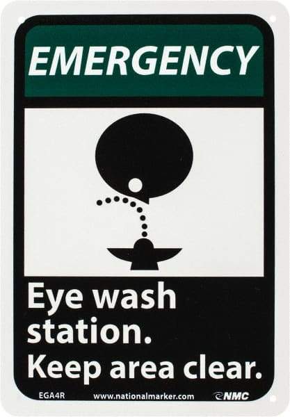 NMC - "Emergency - Eye Wash Station - Keep Area Clear", 10" Long x 7" Wide, Rigid Plastic Safety Sign - Rectangle, 0.05" Thick, Use for First Aid - Benchmark Tooling