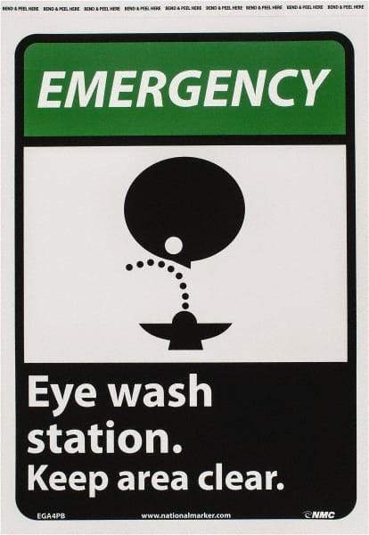 NMC - "Emergency - Eye Wash Station - Keep Area Clear", 14" Long x 10" Wide, Pressure-Sensitive Vinyl Safety Sign - Rectangle, 0.004" Thick, Use for First Aid - Benchmark Tooling