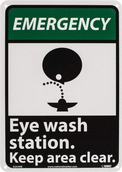 NMC - "Emergency - Eye Wash Station - Keep Area Clear", 14" Long x 10" Wide, Rigid Plastic Safety Sign - Rectangle, 0.05" Thick, Use for First Aid - Benchmark Tooling