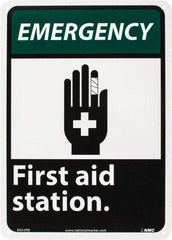 NMC - "Emergency - First Aid Station", 14" Long x 10" Wide, Rigid Plastic Safety Sign - Rectangle, 0.05" Thick, Use for First Aid - Benchmark Tooling