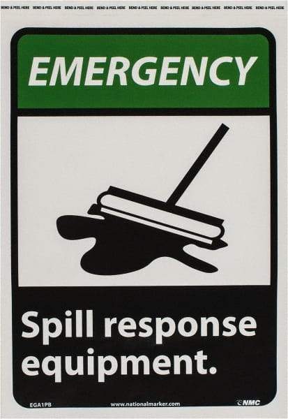 NMC - "Emergency - Spill Response Equipment", 14" Long x 10" Wide, Pressure-Sensitive Vinyl Safety Sign - Rectangle, 0.004" Thick, Use for Accident Prevention - Benchmark Tooling