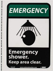 NMC - "Emergency - Emergency Shower - Keep Area Clear", 10" Long x 7" Wide, Pressure-Sensitive Vinyl Safety Sign - Rectangle, 0.004" Thick, Use for First Aid - Benchmark Tooling