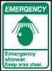 NMC - "Emergency - Emergency Shower - Keep Area Clear", 14" Long x 10" Wide, Pressure-Sensitive Vinyl Safety Sign - Rectangle, 0.004" Thick, Use for First Aid - Benchmark Tooling