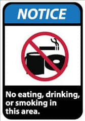 NMC - "Notice - No Eating, Drinking or Smoking in This Area", 14" Long x 10" Wide, Pressure-Sensitive Vinyl Safety Sign - Rectangle, 0.004" Thick, Use for Security & Admittance - Benchmark Tooling