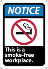 NMC - "Notice - This Is a Smoke-Free Workplace", 10" Long x 7" Wide, Rigid Plastic Safety Sign - Rectangle, 0.05" Thick, Use for Security & Admittance - Benchmark Tooling