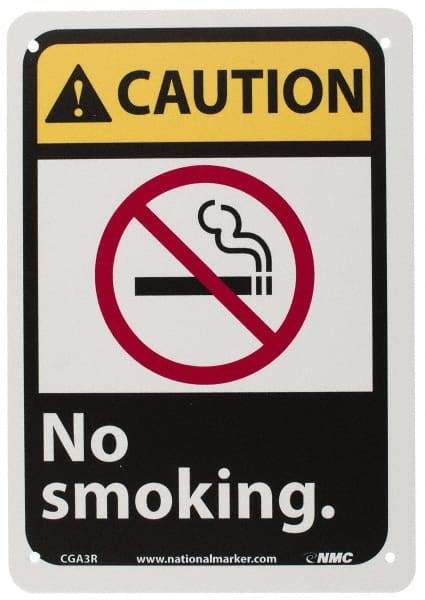 NMC - "Caution - No Smoking", 10" Long x 7" Wide, Rigid Plastic Safety Sign - Rectangle, 0.05" Thick, Use for Accident Prevention - Benchmark Tooling