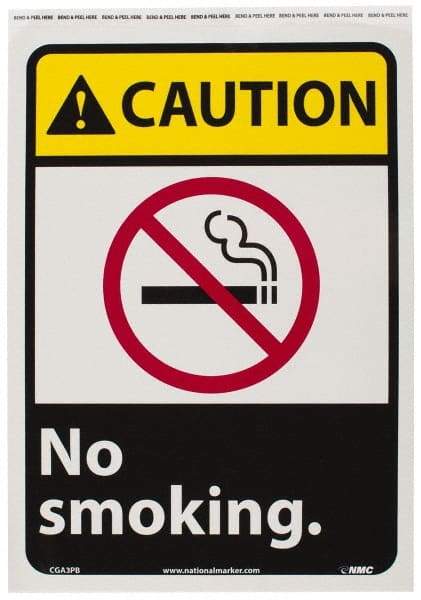 NMC - "Caution - No Smoking", 14" Long x 10" Wide, Pressure-Sensitive Vinyl Safety Sign - Rectangle, 0.004" Thick, Use for Accident Prevention - Benchmark Tooling