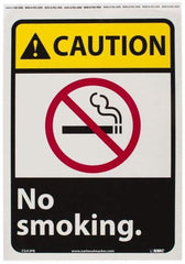 NMC - "Caution - No Smoking", 14" Long x 10" Wide, Pressure-Sensitive Vinyl Safety Sign - Rectangle, 0.004" Thick, Use for Accident Prevention - Benchmark Tooling