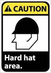 NMC - "Caution - Hard Hat Area", 10" Long x 7" Wide, Rigid Plastic Safety Sign - Rectangle, 0.05" Thick, Use for Accident Prevention - Benchmark Tooling