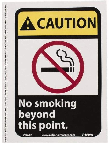 NMC - "Caution - No Smoking Beyond This Point", 10" Long x 7" Wide, Pressure-Sensitive Vinyl Safety Sign - Rectangle, 0.004" Thick, Use for Accident Prevention - Benchmark Tooling