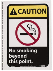 NMC - "Caution - No Smoking Beyond This Point", 10" Long x 7" Wide, Pressure-Sensitive Vinyl Safety Sign - Rectangle, 0.004" Thick, Use for Accident Prevention - Benchmark Tooling