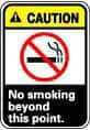 NMC - "Caution - No Smoking Beyond This Point", 14" Long x 10" Wide, Pressure-Sensitive Vinyl Safety Sign - Rectangle, 0.004" Thick, Use for Accident Prevention - Benchmark Tooling