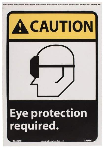 NMC - "Caution - Eye Protection Required", 14" Long x 10" Wide, Pressure-Sensitive Vinyl Safety Sign - Rectangle, 0.004" Thick, Use for Accident Prevention - Benchmark Tooling