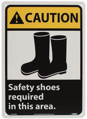 NMC - "Caution - Safety Shoes Required in This Area", 14" Long x 10" Wide, Rigid Plastic Safety Sign - Rectangle, 0.05" Thick, Use for Accident Prevention - Benchmark Tooling