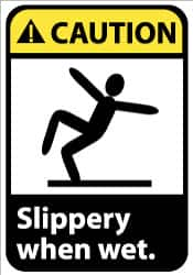 NMC - "Caution - Slippery When Wet", 10" Long x 7" Wide, Pressure-Sensitive Vinyl Safety Sign - Rectangle, 0.004" Thick, Use for Accident Prevention - Benchmark Tooling