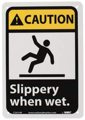 NMC - "Caution - Slippery When Wet", 10" Long x 7" Wide, Rigid Plastic Safety Sign - Rectangle, 0.05" Thick, Use for Accident Prevention - Benchmark Tooling