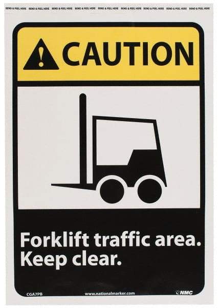 NMC - "Caution - Forklift Traffic Area - Keep Clear", 14" Long x 10" Wide, Pressure-Sensitive Vinyl Safety Sign - Rectangle, 0.004" Thick, Use for Accident Prevention - Benchmark Tooling