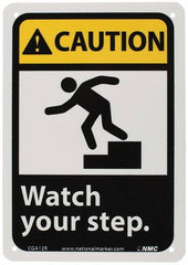 NMC - "Caution - Watch Your Step", 10" Long x 7" Wide, Rigid Plastic Safety Sign - Rectangle, 0.05" Thick, Use for Accident Prevention - Benchmark Tooling