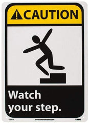 NMC - "Caution - Watch Your Step", 14" Long x 10" Wide, Rigid Plastic Safety Sign - Rectangle, 0.05" Thick, Use for Accident Prevention - Benchmark Tooling