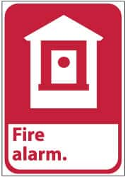 NMC - Fire Alarm, Pressure Sensitive Vinyl Fire Sign - 10" Wide x 14" High - Benchmark Tooling