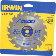 Irwin - 5-3/8" Diam, 10mm Arbor Hole Diam, 18 Tooth Wet & Dry Cut Saw Blade - Carbide-Tipped, Framing & Ripping Action, Standard Round Arbor - Benchmark Tooling