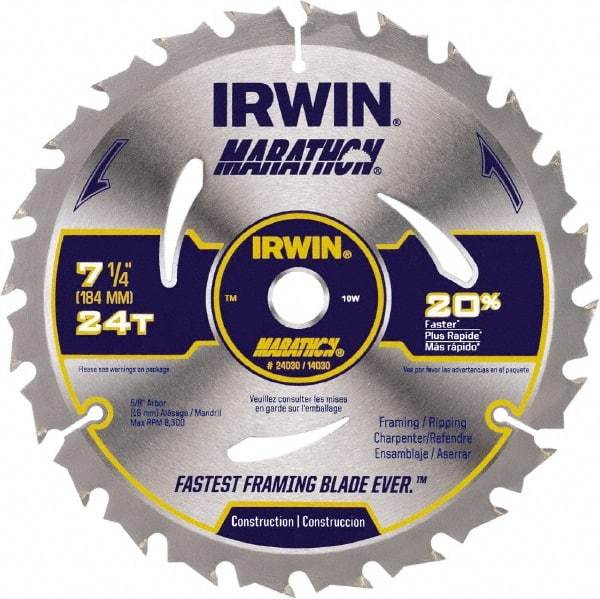 Irwin - 6-1/2" Diam, 5/8" Arbor Hole Diam, 18 Tooth Wet & Dry Cut Saw Blade - Carbide-Tipped, Framing & Ripping Action, Standard Round Arbor - Benchmark Tooling