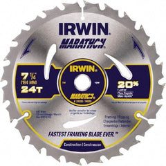 Irwin - 6-1/2" Diam, 5/8" Arbor Hole Diam, 18 Tooth Wet & Dry Cut Saw Blade - Carbide-Tipped, Framing & Ripping Action, Standard Round Arbor - Benchmark Tooling